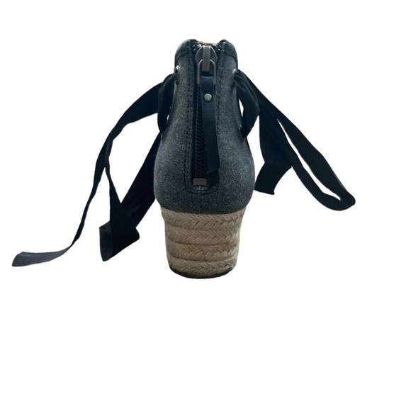 UGG Australia Amell Open Toe Canvas Lace Up Jute Wedge, Dark Gray/Black, Size 9 - Picture 4 of 5